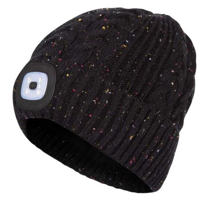 Dazzle Adults' Rechargeable LED Beanie Hat in Black, Hat at angled view