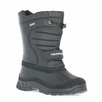 Trespass Kids Snow Boots Water Resistant Fleece Lined Dodo Black, Angled view of footwear