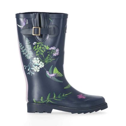 Elena Women's Printed Wellies in Navy, Outside view of footwear