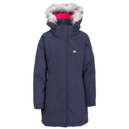 Fame Girls' Waterproof Parka Jacket in Navy, Front view on mannequin