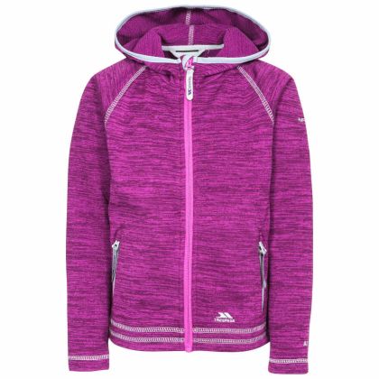 Trespass Kids Fleece Jacket with Hood Full Zip Goodness Purple, Front view on mannequin