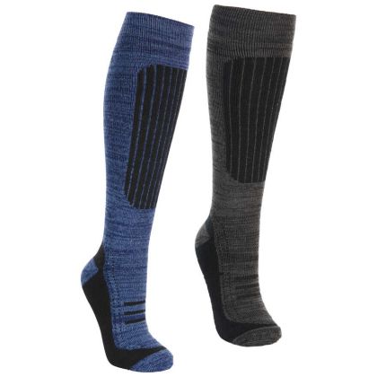 Trespass Mens Ski Socks 2 Pack Langdon II in Navy Carbon Melange