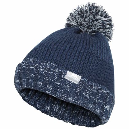 Trespass Kids Bobble Hat Knitted Fleece Lined Nefti Navy, Hat at angled view