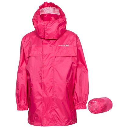 Packa Kids' Waterproof Packaway Jacket in Peach, Front view on mannequin