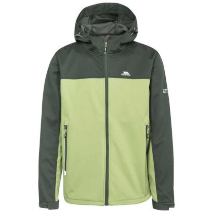 Palin Men's Hooded Softshell Jacket in Khaki, Front view on mannequin