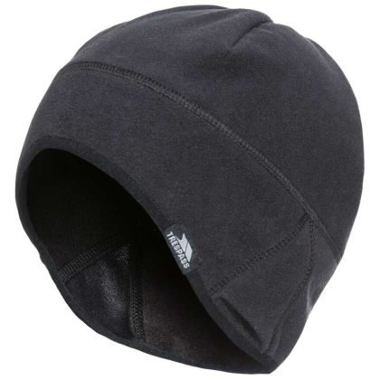 Peck Men's Fleece Beanie Hat in Black, Hat at angled view