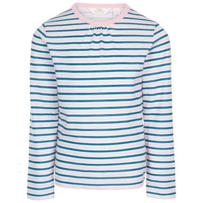 Trespass Kids Long Sleeve top Round Neck Stripe Proceeds, Front view on mannequin