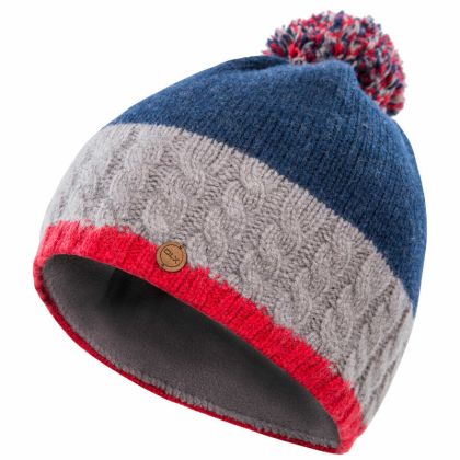Sheeran Adults' DLX Knitted Bobble Hat in Navy, Hat at angled view