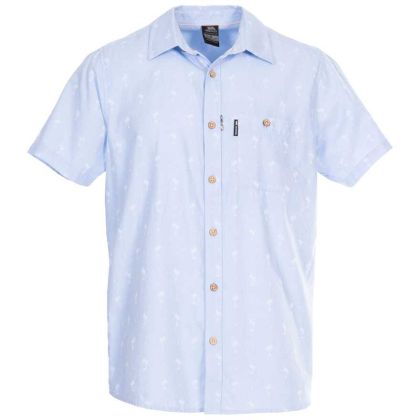 Trespass Mens Shirt Short Sleeved Slapton Palm Tree in Blue, Front view on mannequin